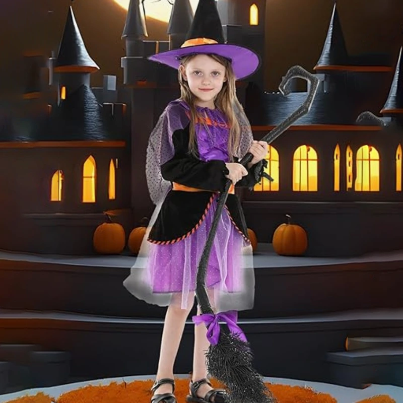 Halloween-Parade-Hexenkostüm für Kinder mit glitzerndem Umhang