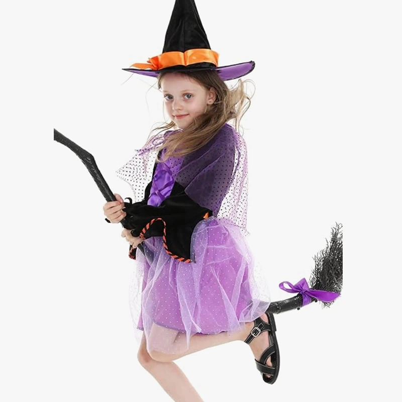 Schul-Halloween-Party-Hexenkostüm mit spitzem Hut